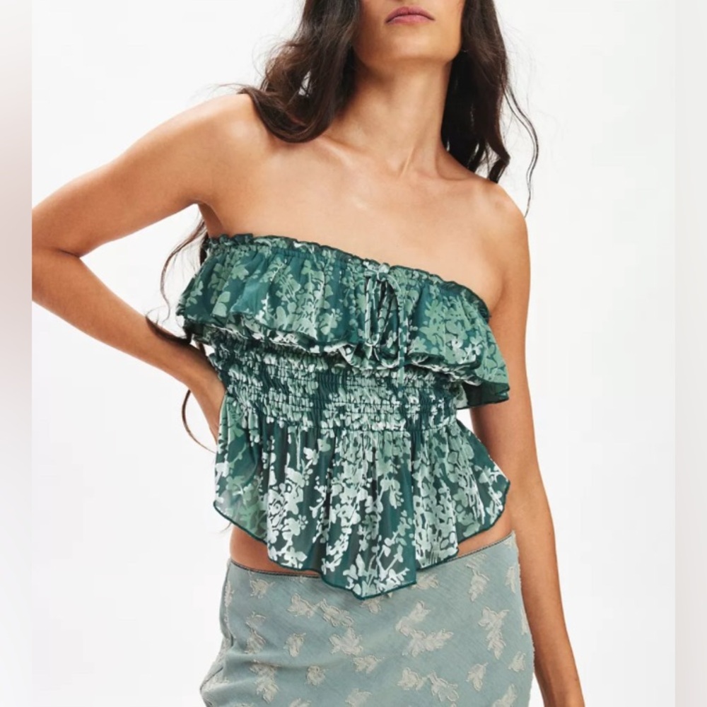 Urban Outfitters Velvet Ruffle Peplum Tube Top